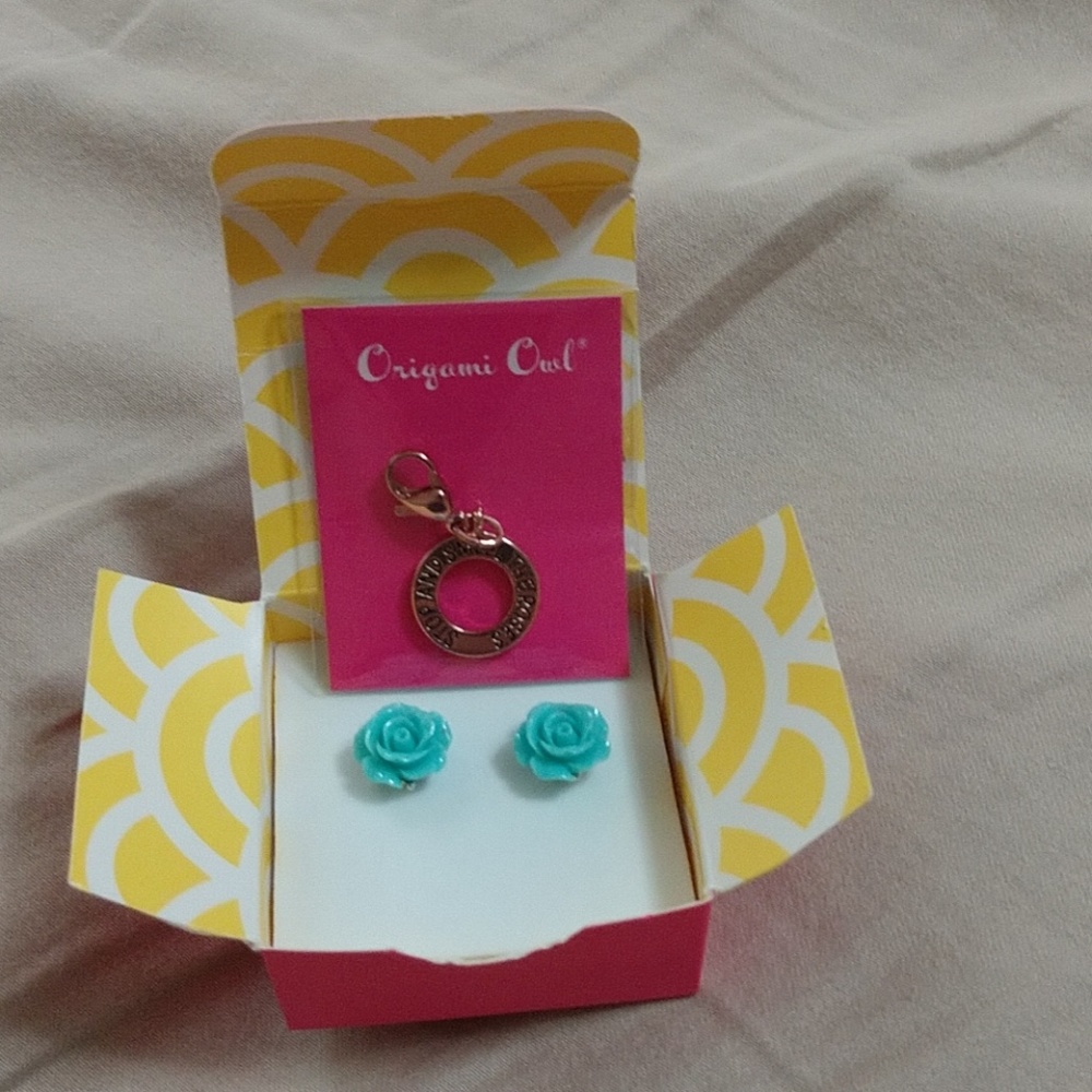 Origami Owl earrings and charm New